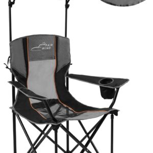 FAIR WIND Oversized Camping Lounge Chair with Adjustable Shade Canopy for Outdoor Sports Heavy Duty Quad Fold Chair Arm Chair - Obsidian