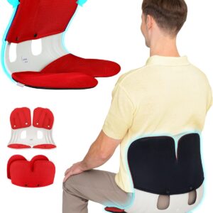 curble Grand(Extra Wide&Sturdy) Cover Set – Ergonomic Back Support Chair & Detachable Cover. Lumbar Support for Posture Corrector and Low Back Pain Relief. Perfect for Home Office Desk Chair(Set Red)